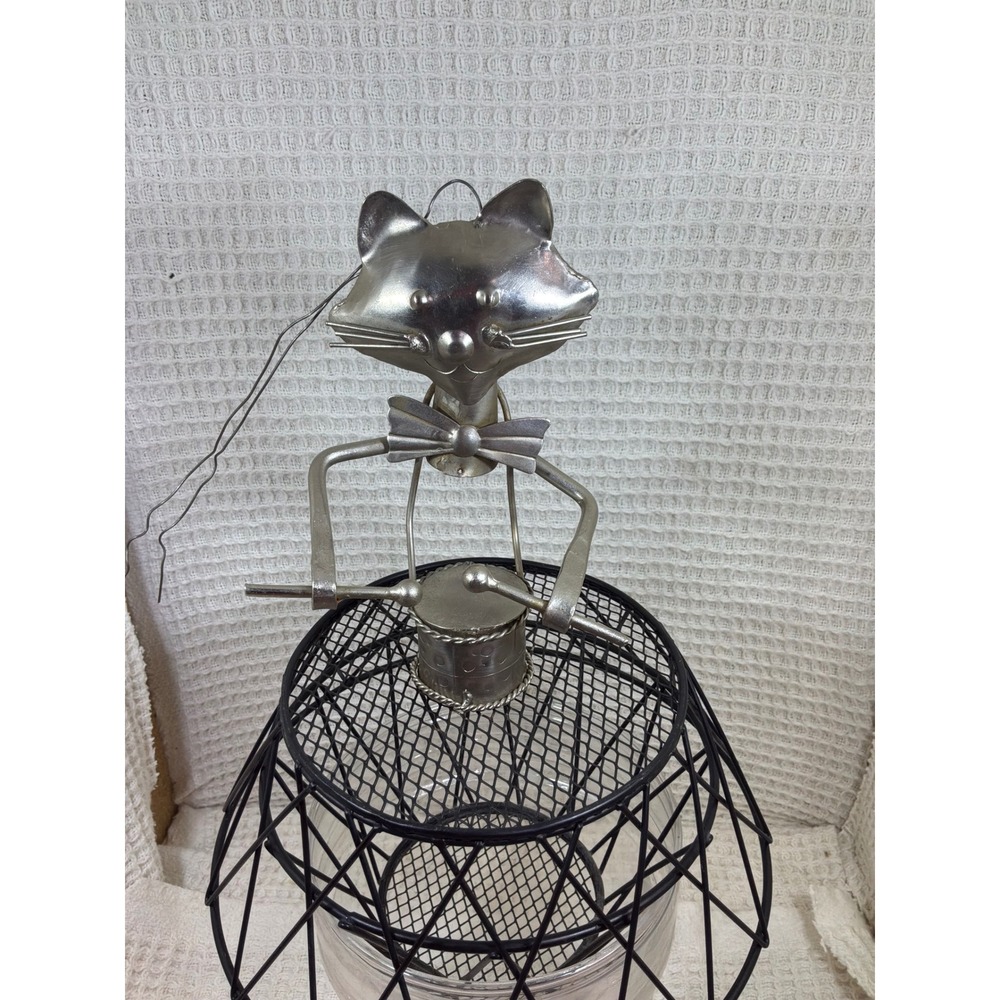 Whimsical Unisex Unbranded Metal Drummer Cat Ornament OS Silver